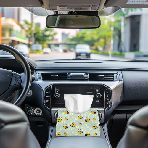 Daisy Bee Print PU Leather Tissue Box Cover, Rectangular Tissue Holder for Tabletop/Bathroom/Car/Office – 2 Pcs 2