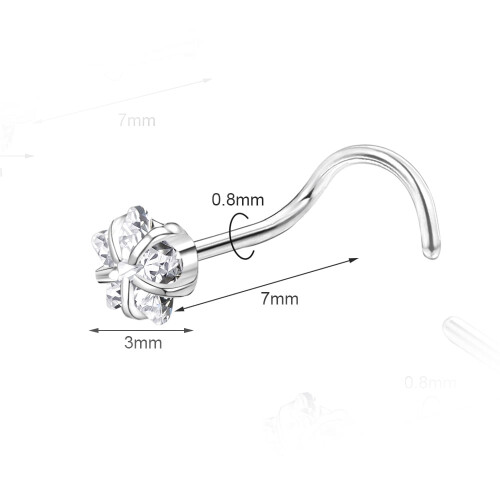 CZ Nose Studs Stainless Steel Corkscrew 8 pcs 1