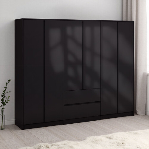 Seconique Malvern 6 Door 2 Drawer Wardrobe - Black