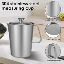 2X 2L Messbecher Aus Edelstahl 304 mit Deckel und Markierung, Milchkännchen für Restaurants zum Kochen, Küche, Kaffee