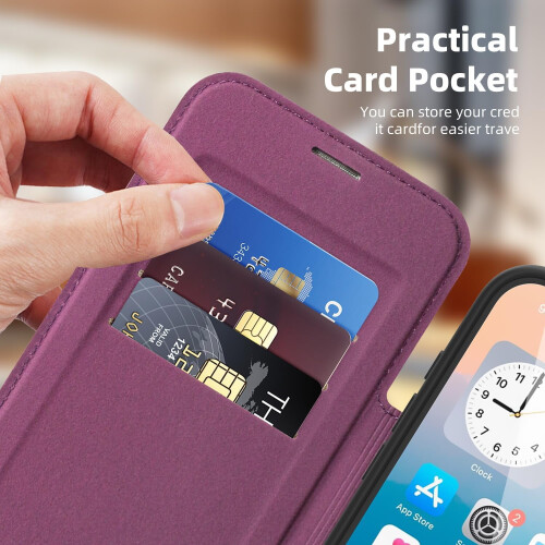Compatible with iPhone 17 Pro Max Case, 6.9" Flip PU Leather Wallet with RFID Blocking & MagSafe 1