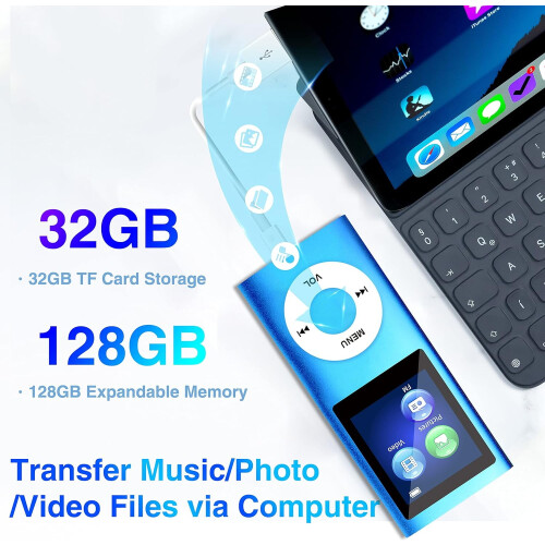 GENREEN Børne Løbespil Bluetooth 32GB MP3/DVD-afspiller, Blå 2