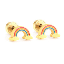 (Rainbow EA617101G gold) Niche Cute Fruit Plant Rainbow Stainless Steel Stud Earrings, Fashion Jewelry Gift for Women