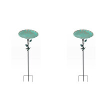 2X Alimentador de Pássaros para Jardim Primavera Verão, Banheira para Pássaros, Ornamentos de Paisagem com Alimentador de Beija-Flor no Chão