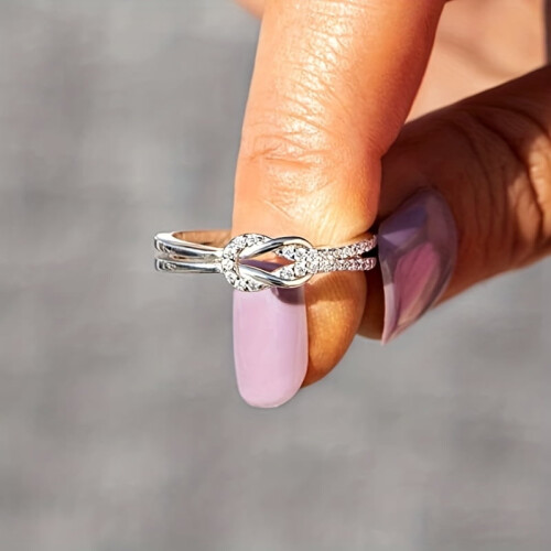 925 Sterling Silver Knot Ring with Zircon 2