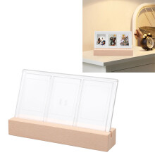 Wooden Base Transparent Acrylic 3in Photo Frame for Tickets & Photos