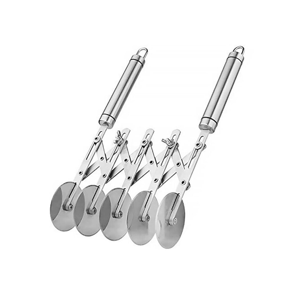 5 Wheel Pastry Cutter, Stainless Steel Dough Cutter Wheel With Handle, Dual Fluted Ravioli Pasta Noodle Pizza Slicer 4713147295692