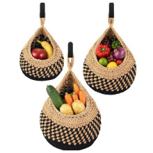 Boho Decor Hanging Wall Baskets Set for Kitchen 3 Pcs Teardrop Baskets with Hooks Storage Fruit Onion Vegetable Potato B