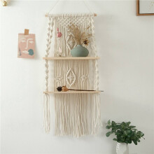 2X Main Gland Macramé Tenture Murale Étagère Boho Coton Corde Tissé Tapisserie Plante Cintre Étagère Flottante Maison Chambre Décor