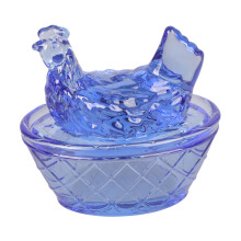 Oster-Henne-Skulptur aus Glas mit abnehmbarem Deckel für-Blau