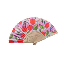 7Inch Lemon Cherries Pattern Wood Folding Hand Fan Portable-4