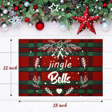 Placemats voor de eettafel, feestelijke kersttaferelen, waterdichte tafelmatten met slingerrand, vintage design met rood ruitpatroon