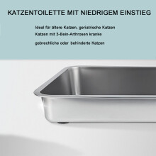 Elegante kattenbak van roestvrij staal, duurzame kattenbak met hoge rand voor huisdieren, gemakkelijk schoon te maken antiaanbaklaag, geurloos,