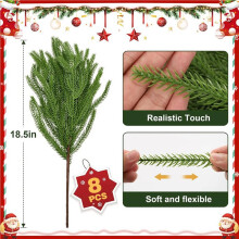 16PCS 18.5 Inches Christmas Norfolk Pine Branches,Artificial Faux Greenery Stem,Norfolk Pine Branches for Garland