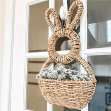 2X Cesta de Conejito para Colgar en la Pared, Decoración de Pared con Resortes, Cesta de Mimbre Tejida A Mano con Forma de Conejito de Pascua, para