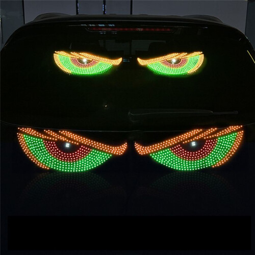 1 Pair LED Car Dynamic Devil Eye Light Sticker USB Car Evil Eyes Warning Lamp Car Windshield  Eye Lights,B 2