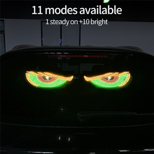1 Pair LED Car Dynamic Devil Eye Light Sticker USB Car Evil Eyes Warning Lamp Car Windshield  Eye Lights,B 2
