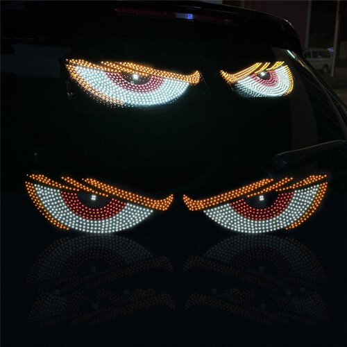 1 Pair LED Car Dynamic Devil Eye Light Sticker USB Car Evil Eyes Warning Lamp Car Windshield  Eye Lights,B