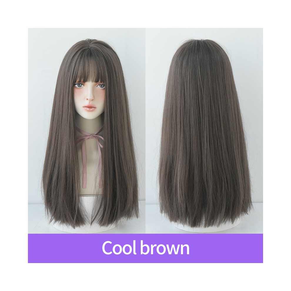 Roc-Electron Unisex Black,Brown (Brown) Women\'S Fluffy Black Straight Wig With Bangs
