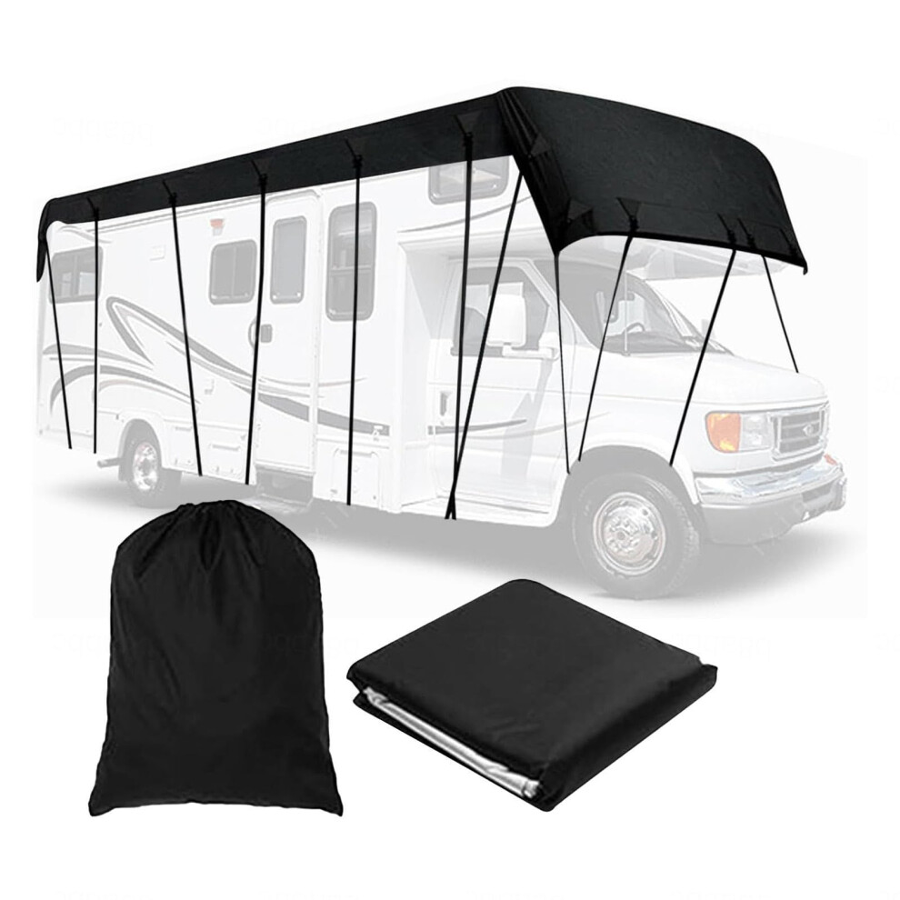 Waterproof Rv Roof Cover 210D Oxford With Reinforced Seams And Adjustable Straps, 9.5M3m Black 9330225113119