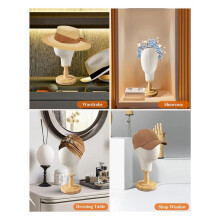 2X Wig Stand Mannequin HeadHat Display Stand Linen Wig Holder, Canvas Dome + Detachable Wood Stand for Wigs,Hats