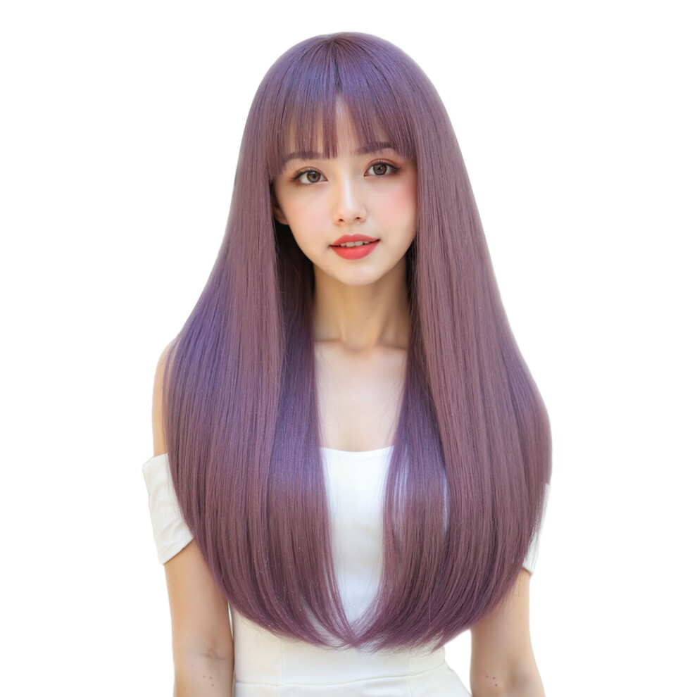 Hue-Grain Heat Resistant Lilac Straight Wig With Bangs