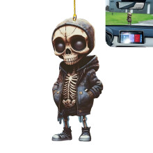 Car Hanging Skull Ornament for Halloween, Durable Acrylic Skeleton Rearview Mirror Decoration Black #2