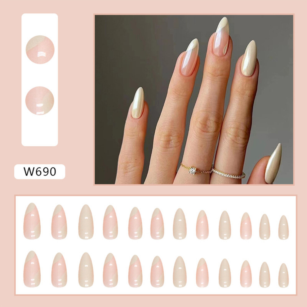 Reach-Tools Beige Almond Press-On Nails, Glossy Medium Fake Nails