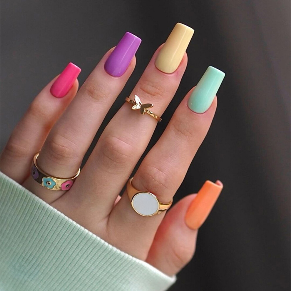 Bright-Home Solid Colorful Long Fake Nails With Harmless And Smooth Edge Nails For Shopping Traveling Dating