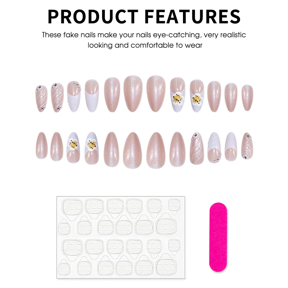 Roc-Electron Pink Almond Fake Nails, French Tip, Odorless