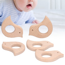 Baby Beißring-Set 5 Stück Holz Vogel Form Ungiftiges Beißspielzeug