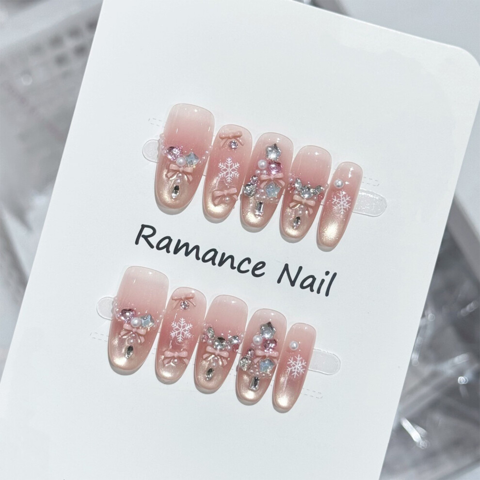 Roc-Electron (S) Christmas Glitter Press On Nails, 10Pcs