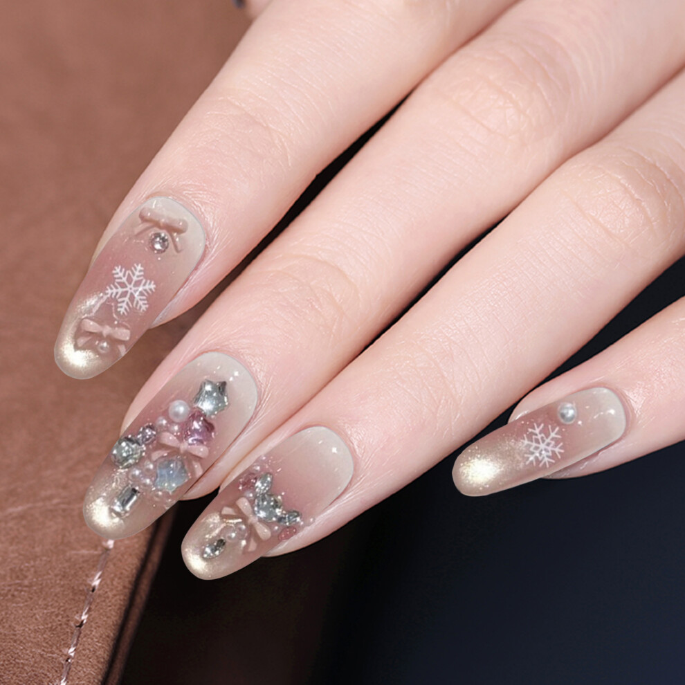Roc-Electron (M) Christmas Glitter Press On Nails, 10Pcs