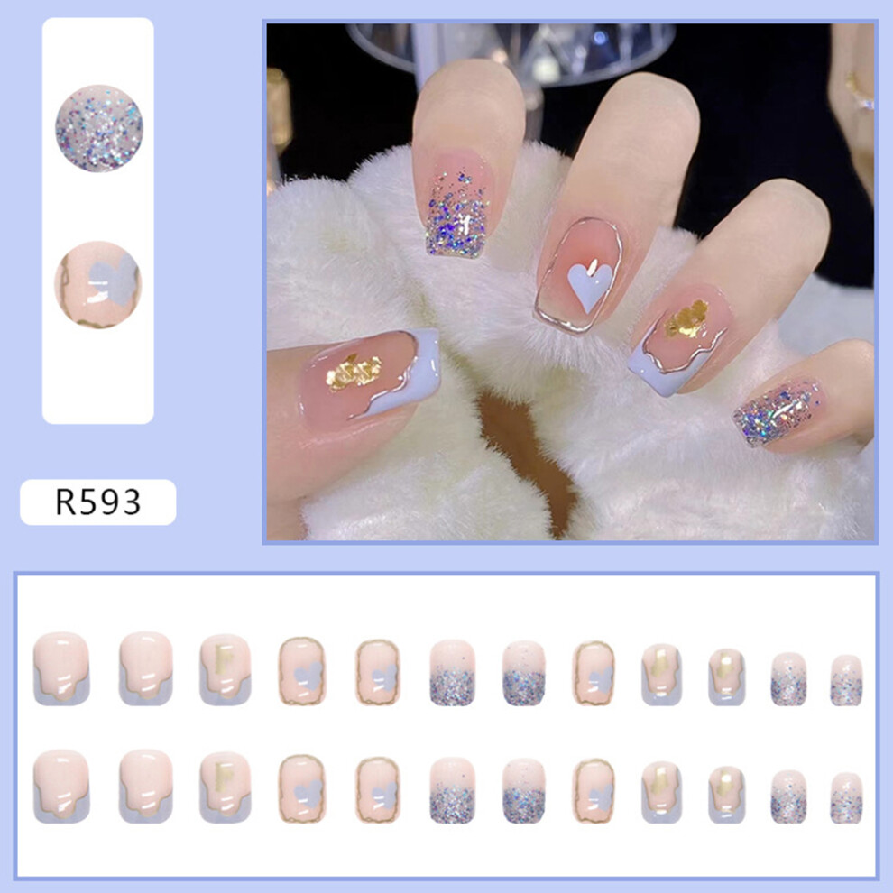 Roc-Electron (Standard) 24Pcs Glitter French Fake Nails Short Square