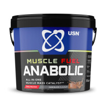 USN Muscle Fuel Anabolic All-In-One Muscle Mass Gainer, Chocolate Flavour - 4kg, 54g Protein Powder, 5g Creatine Powder & 5g BCAA Powder For Maximum M