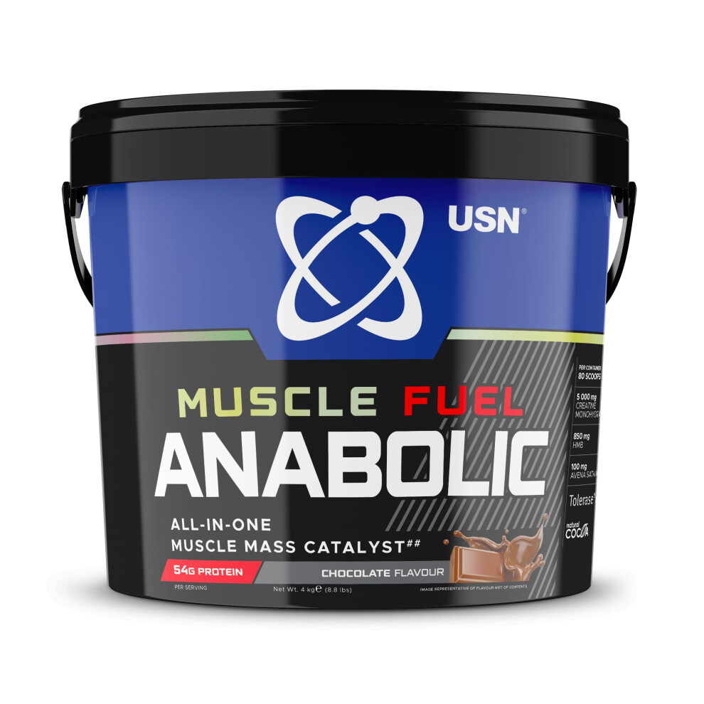 Usn Muscle Fuel Anabolic All-In-One Muscle Mass Gainer, Chocolate Flavour - 4Kg, 54G Protein Powder, 5G Creatine Powder & 5G Bcaa Powder For Maximum M