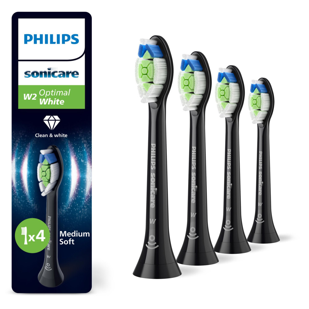 Philips White/Black Sonicare W2 Optimal Genuine Replacement Toothbrush Heads, 4 Pack, Hx6064/88
