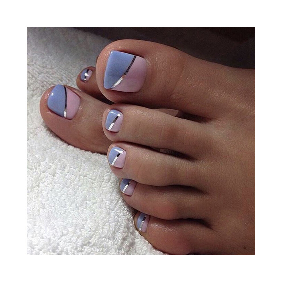 Roc-Electron Blue,Pink Blue Pink False Toenails Full Cover Big Toe