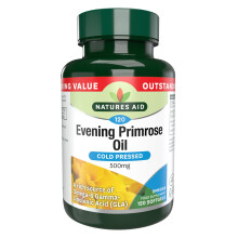 Natures Aid Evening Primrose Oil 500mg – Cold Pressed Omega-6 GLA – Supports Hormonal Balance, Skin Health & Anti-Inflammatory Function – Non-GM