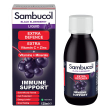 Sambucol Natural Black Elderberry Extra Defence Liquid | Vitamin C, B6 & D | Zinc | Folic Acid & Minerals |Advanced Immune Support Supplement | 120ml