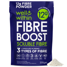 12g Soluble Fibre Supplement, 40% NHS Daily Intake, 3in1 Fibre Powder : Inulin Acacia FOS, 3 Types of Fiber. 200g Bag. 2 Servings =12g Fiber. Well Wi
