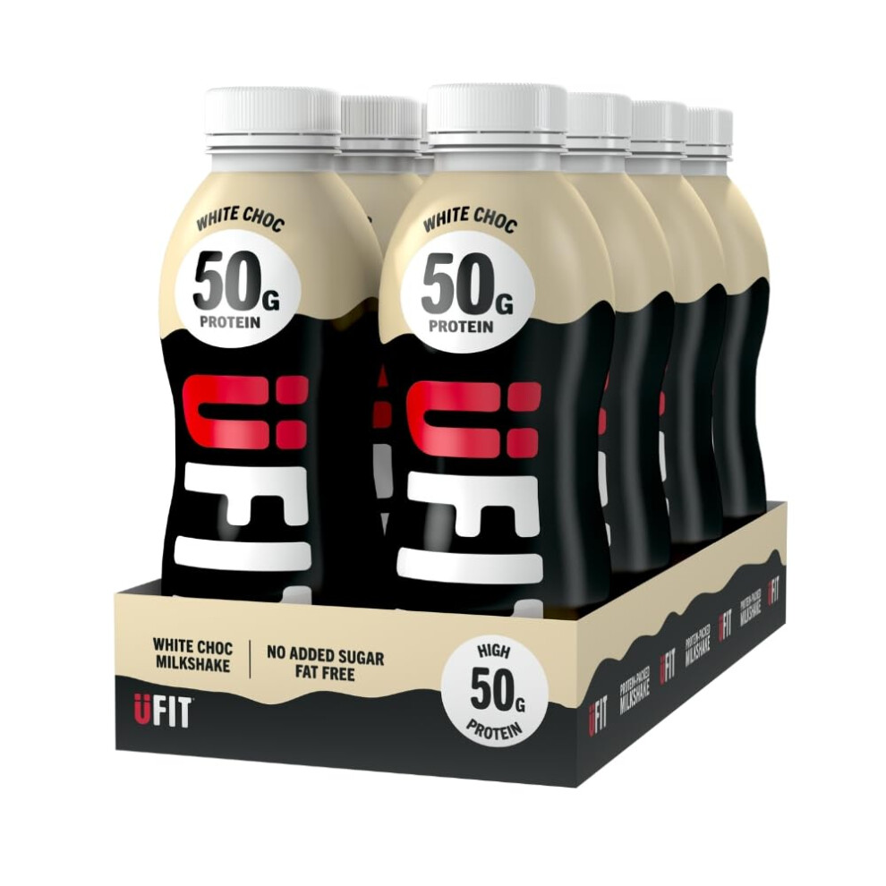Ufit White High 50G Protein Shake (8 X 500 Ml) - Chocolate Flavour - No Added Sugar - High In Protein - Low In Fat - Gut Friendly - Ready To Drink