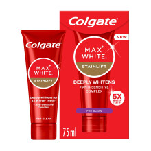Colgate Max White Stainlift Pro Clean Toothpaste 75ml - 5X Whiter Teeth* in 3 Days - Sensitive Teeth whitening Toothpaste - 24/7 Protection for Sensi