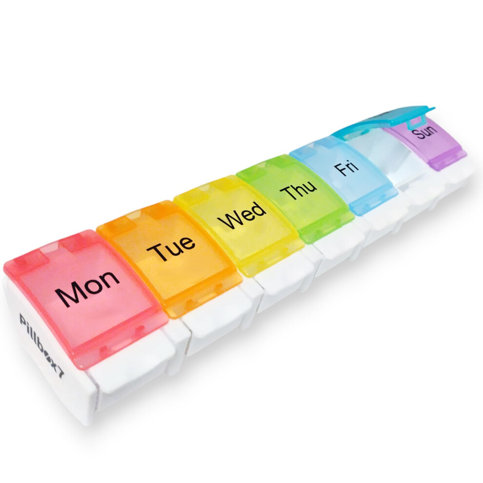 Pillbox7 Weekly Pill Box 7 Day Monday - Sunday | Pill Boxes 7 Day 1 Times A Day, Pill Organiser Premium Quality, Tablet Organiser Spring Open Design