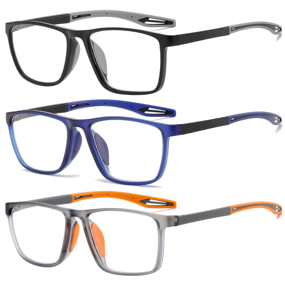 Fsread 3 Pack Reading Glasses Men Sporty Blue Light Blocking Comfortable And Flexible Lightweight Readers +2.25