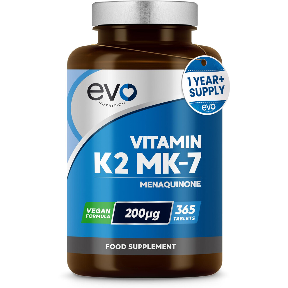 Evo Nutrition Vitamin K2 Mk-7 200Mcg | 365 Vegetarian And Vegan Tablets (Not Cap