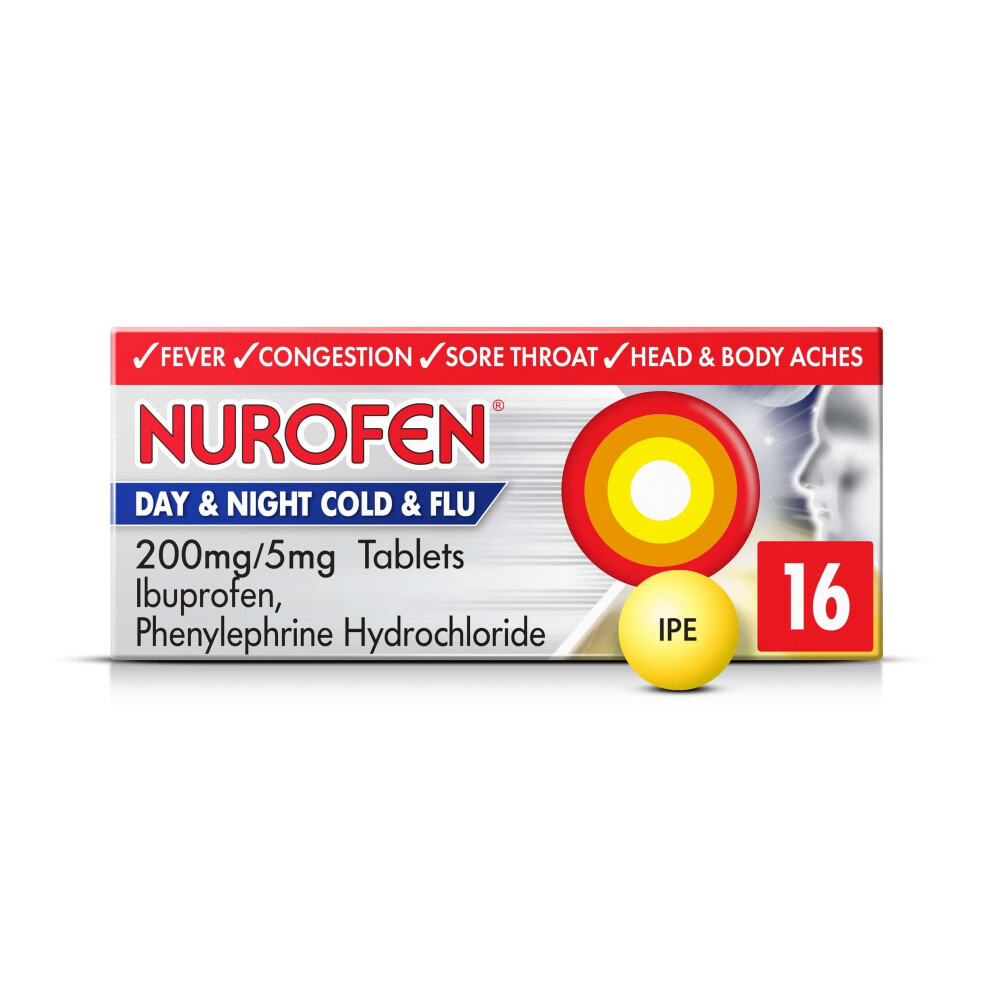 Nurofen Day & Night Cold & Flu Relief 200Mg/5Mg Tablets Ibuprofen Pack