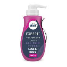 Veet Expert Hair Removal Cream 400 ml, Fast-Acting Depilatory for Women, All Skin Types, Suitable On Arms, Legs, Underarms, Bikini, Hydrating Formula