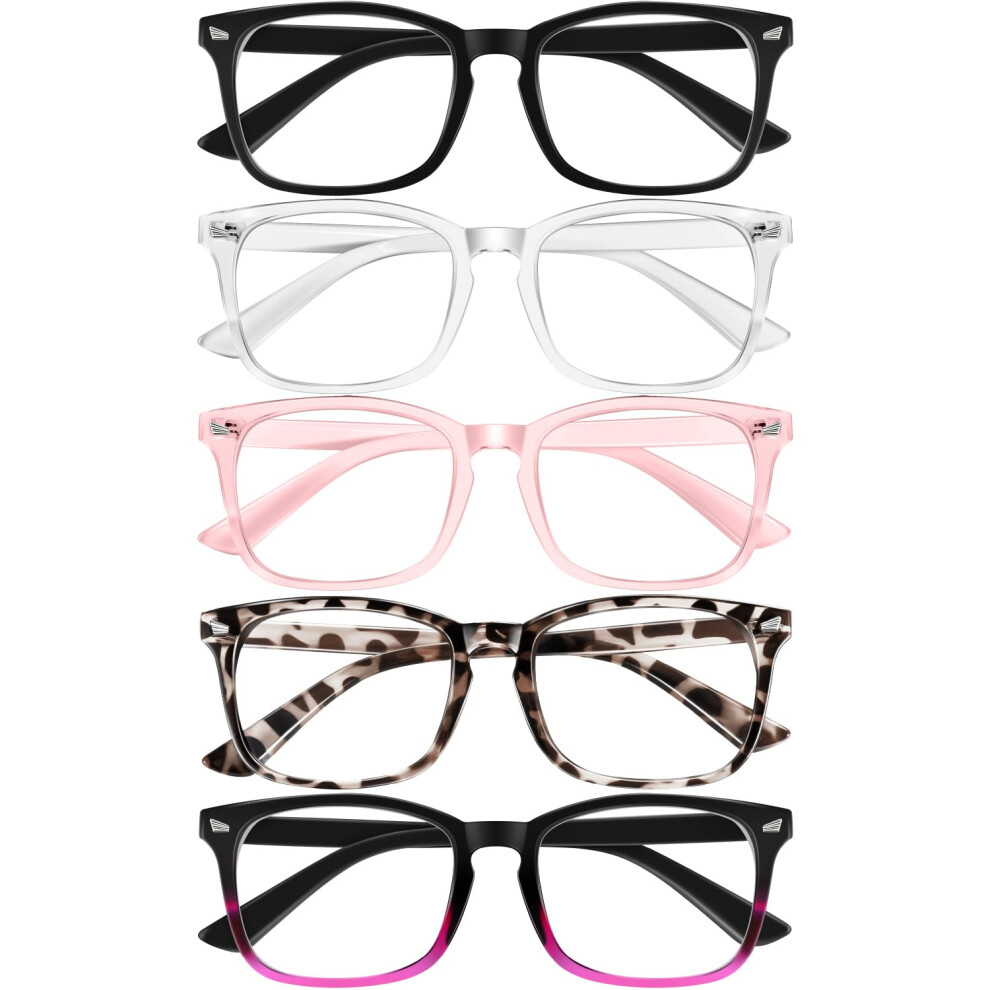 Okany Blue/Light Reading Glasses For Women Blocking Glasses Filter Uv Square Readers Glasses For Men And Women 5 Pack Reader +2.50