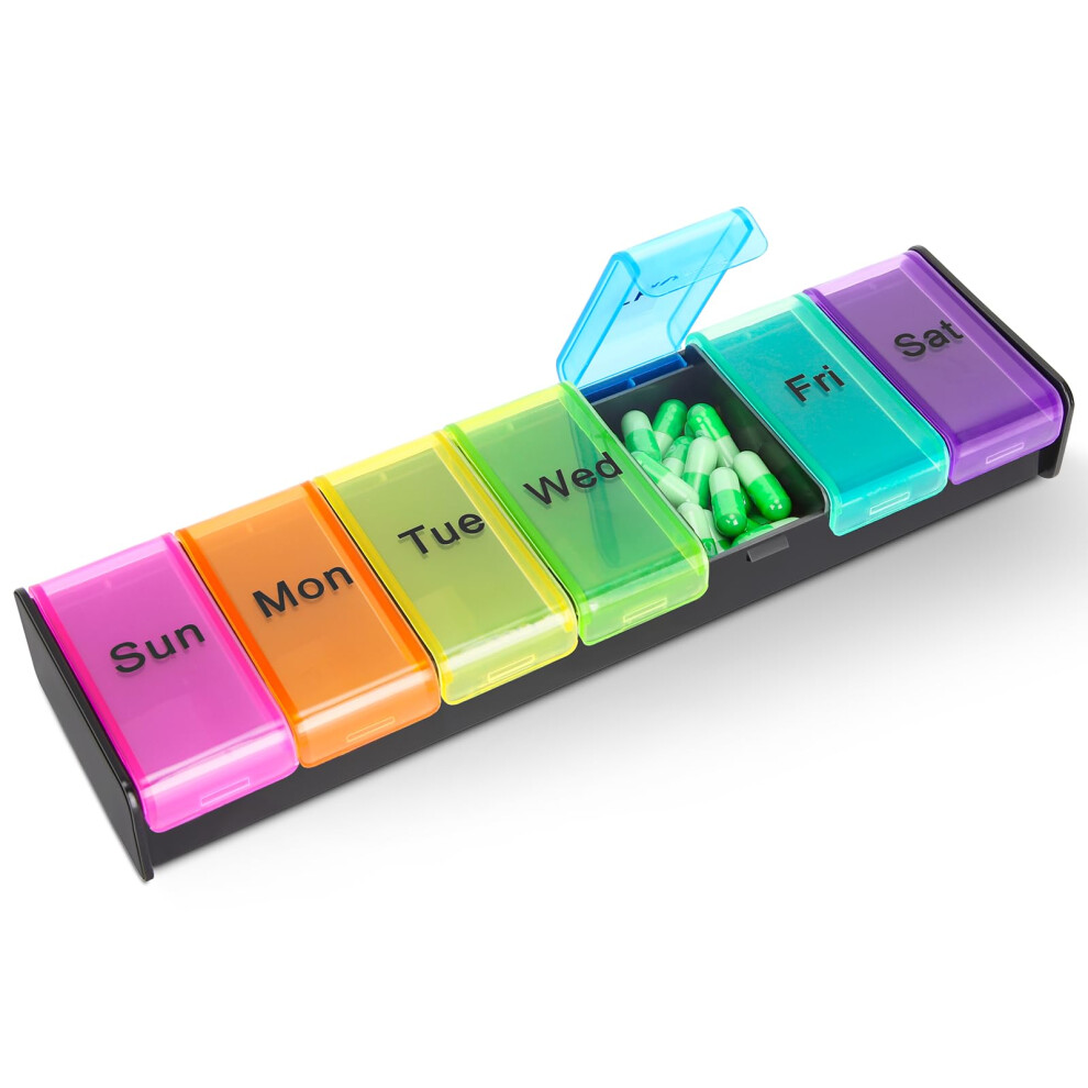 Alyvisun Pill Box 7 Day 1 Times A Day, Weekly Tablet Organiser, Travel Daily Pill Box Organiser 7 Day, Large Pillbox Tablet Box Portable Pill Case Ta